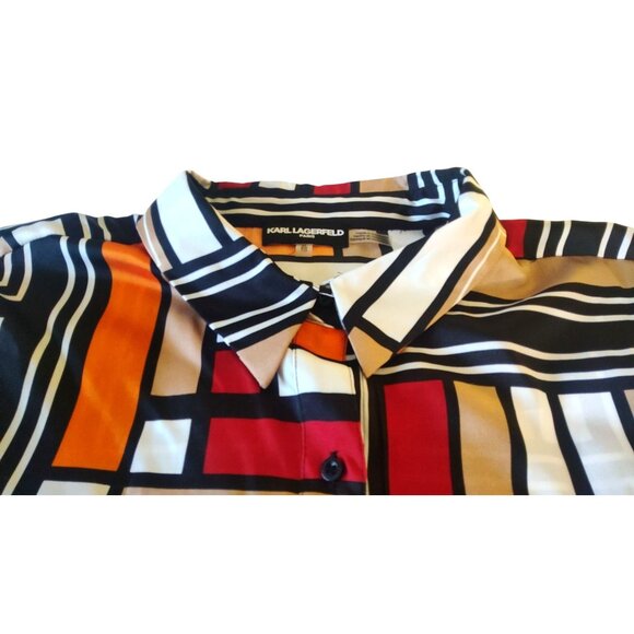 Karl Lagerfeld Womens Abstract Geometric Button-Down XL Long Sleeve Blouse Shirt - Picture 9 of 12